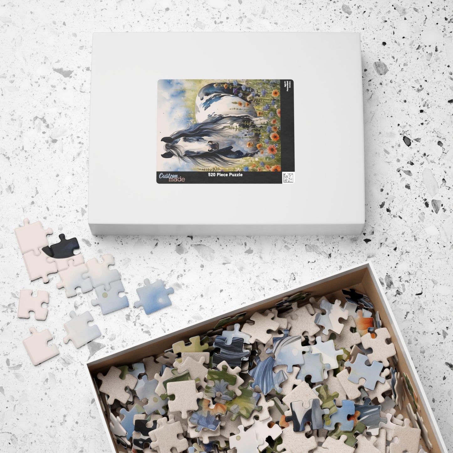 American Paint Horse Puzzle in Wildflowers Field (110, 252, 520, 1014-piece) Equine Quarter Equestrienne Pony Stallion Mare Racehorse Colt Filly Animals Steed Jig Saw
