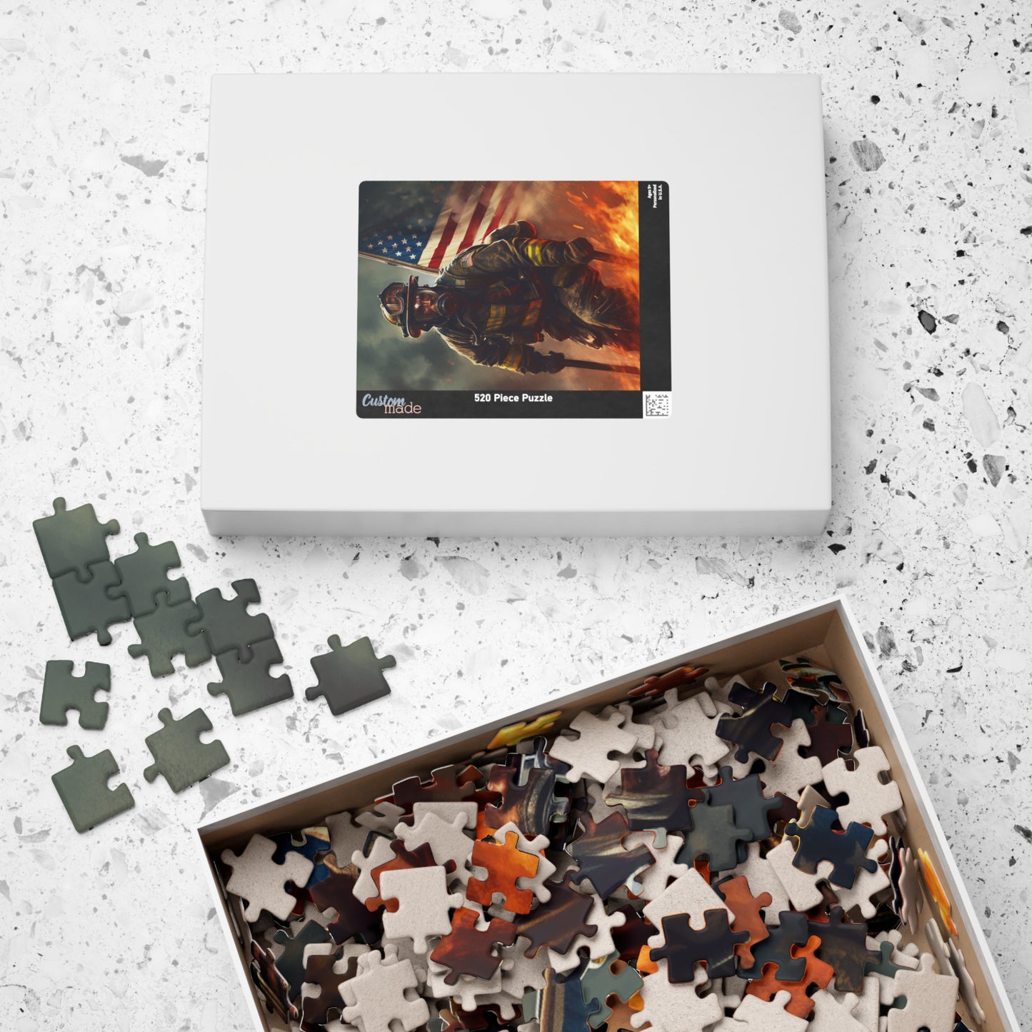 American Firefighter Puzzle (110, 252, 500, 1014-piece) by Firechick Designs | Jigsaw Fireman Usa Fire Dept Old Glory Flag America
