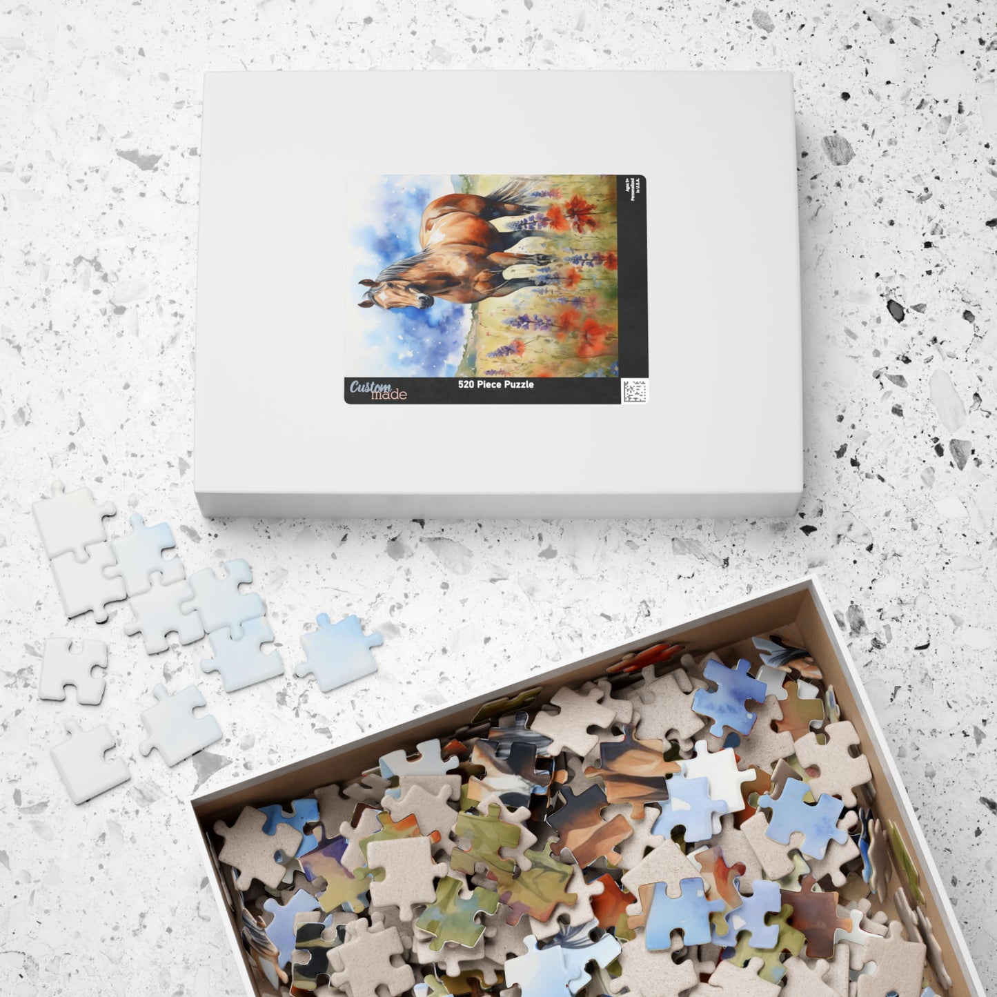 American Quarter Horse Puzzle in Wildflowers (110, 252, 520, 1014-piece) Equestrian Animal Equine Pony Stallion Mare Racehorse Tabletop Game Jig Saw