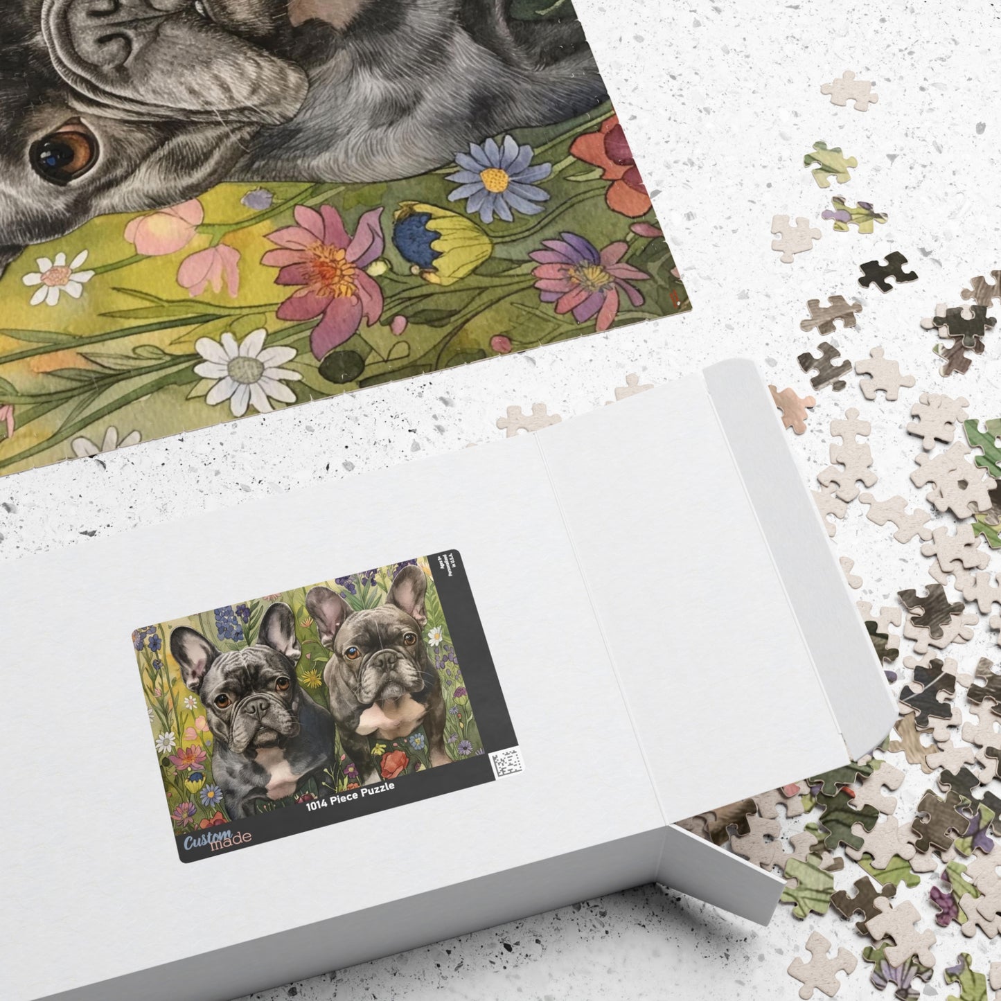 French Bulldog Wildflowers Puzzle — Black & White Dogs in Floral Field (110–1014 pcs)