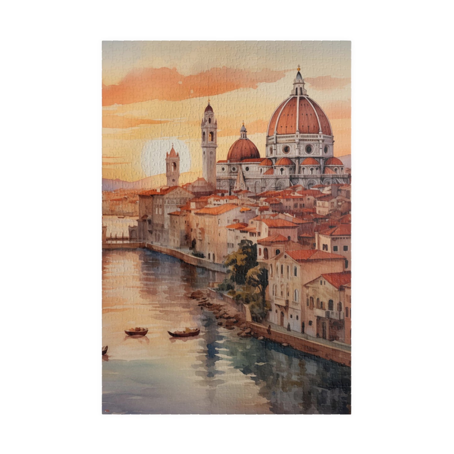 Italian Coastal Sunset Puzzle — Watercolor Cityscape (110–1014 pcs)