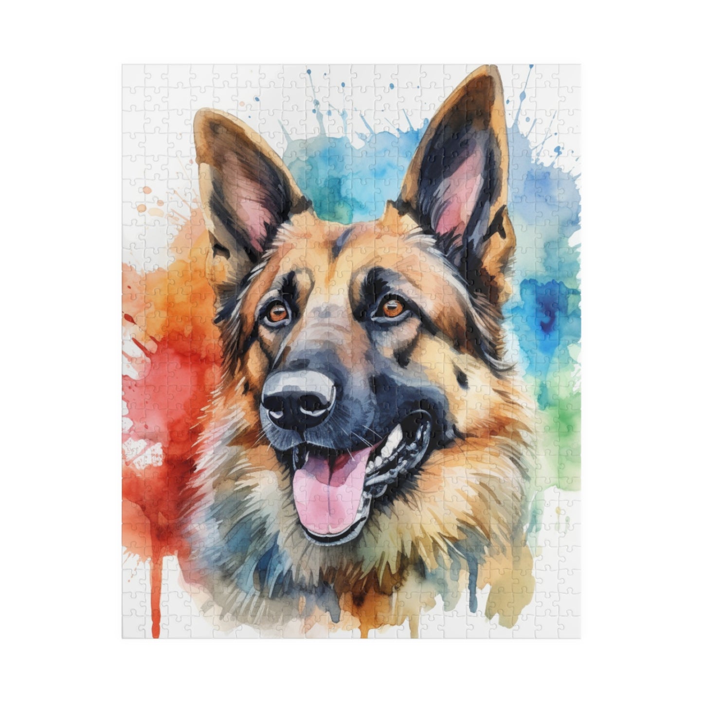 Watercolor German Shepherd Puzzle — 110/252/520/1014-Piece Jigsaw