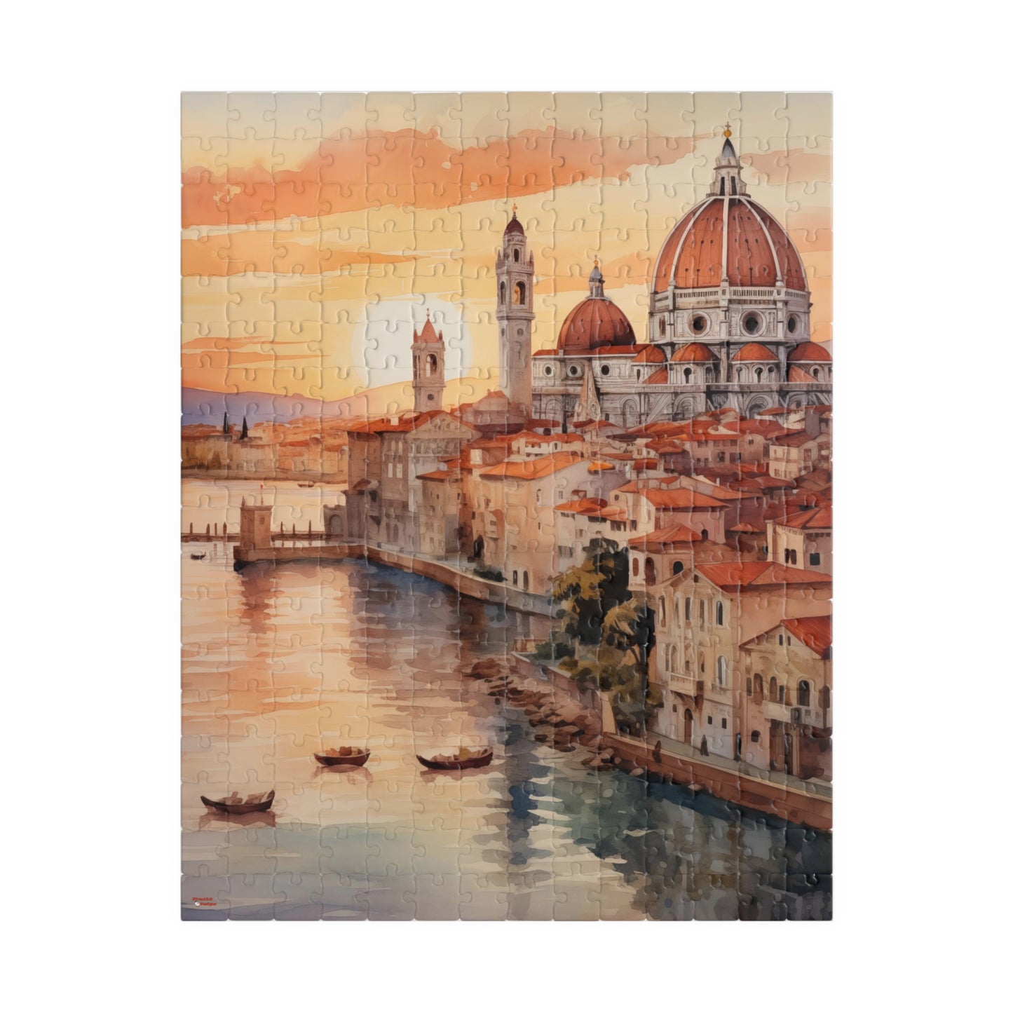 Italian Coastal Sunset Puzzle — Watercolor Cityscape (110–1014 pcs)