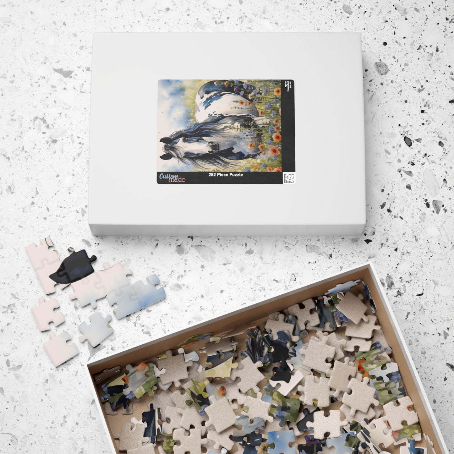 American Paint Horse Puzzle in Wildflowers Field (110, 252, 520, 1014-piece) Equine Quarter Equestrienne Pony Stallion Mare Racehorse Colt Filly Animals Steed Jig Saw