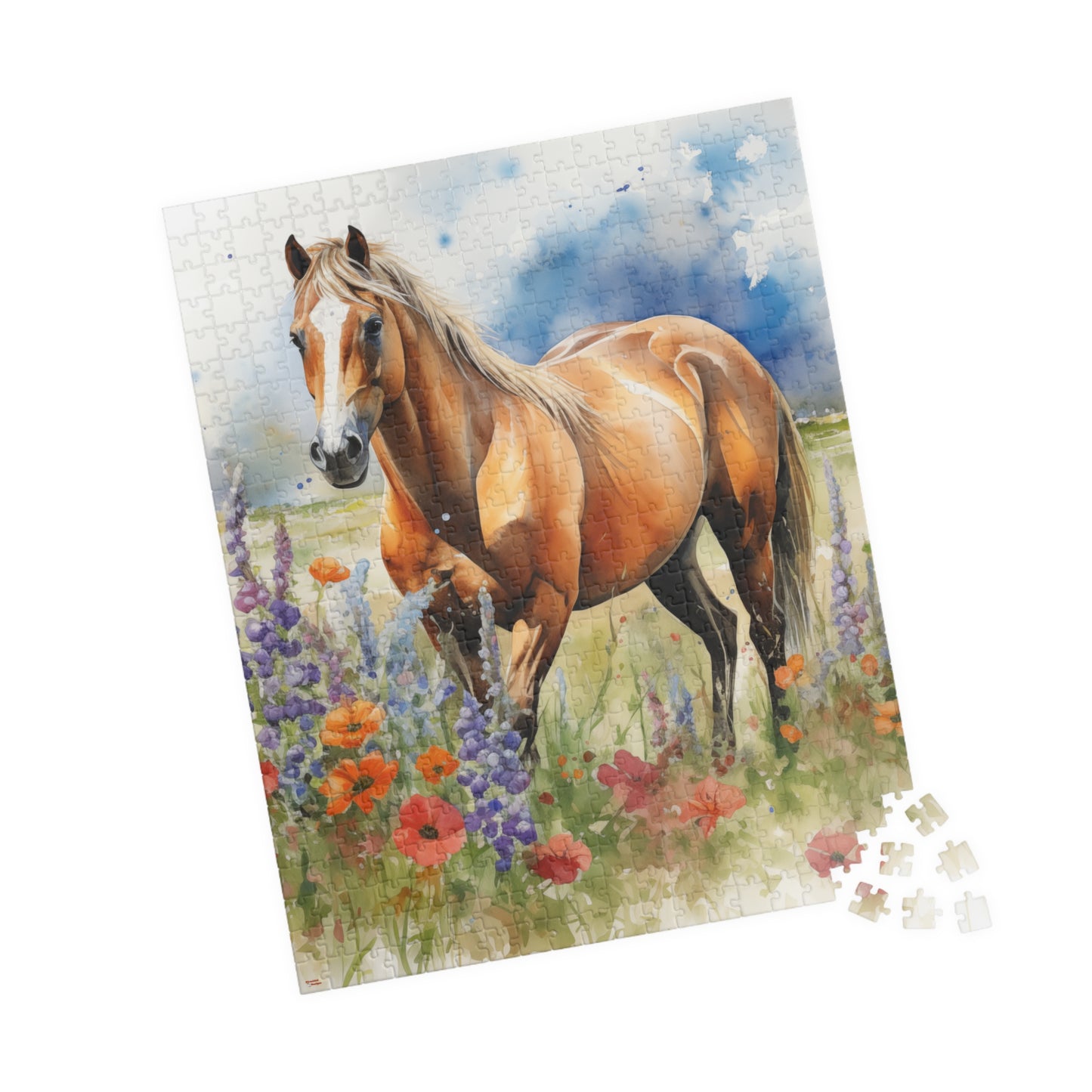 Puzzle of American Quarter Horse in Wildflowers (110, 252, 520, 1014-piece) Equestrian Animal Equine Pony Stallion Mare Racehorse Tabletop Game Jig Saw