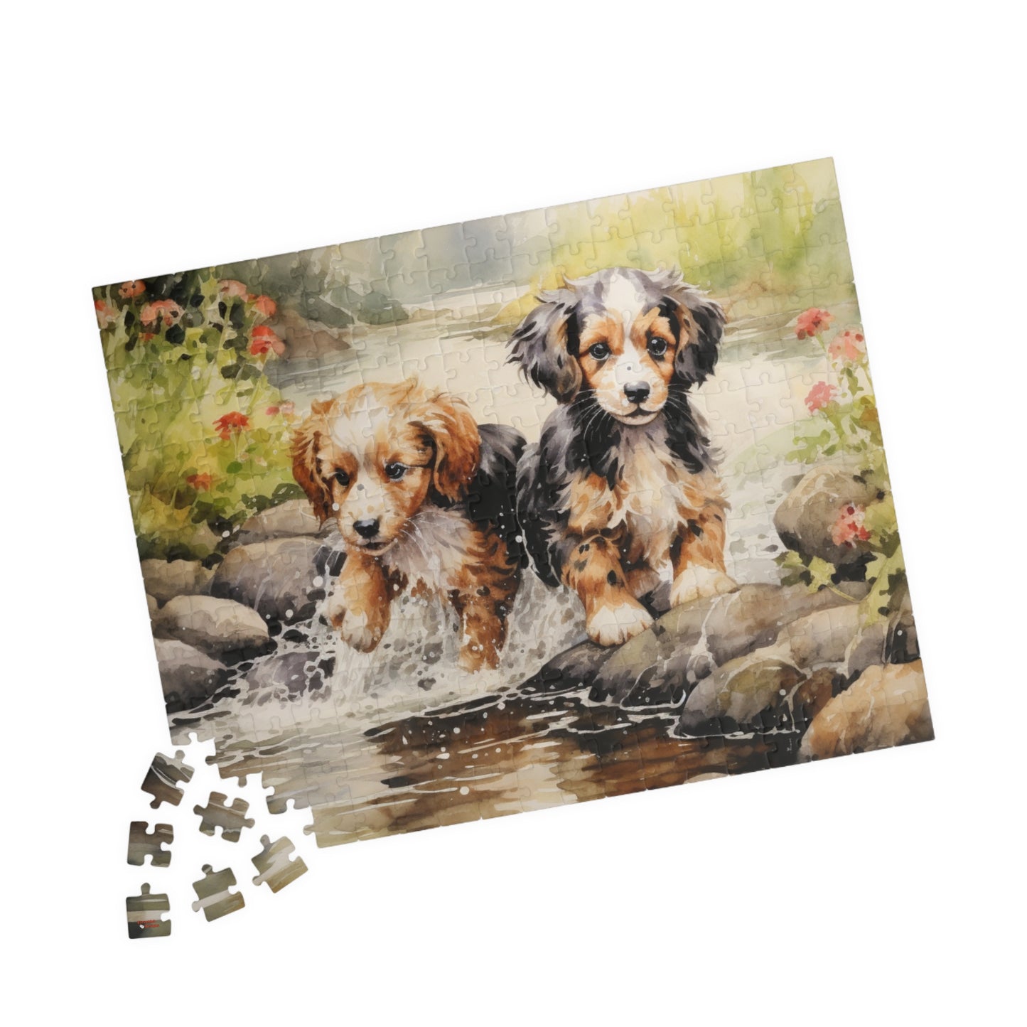 Puppies Running Through a Stream Puzzle — 110/252/520/1014-Piece Jigsaw