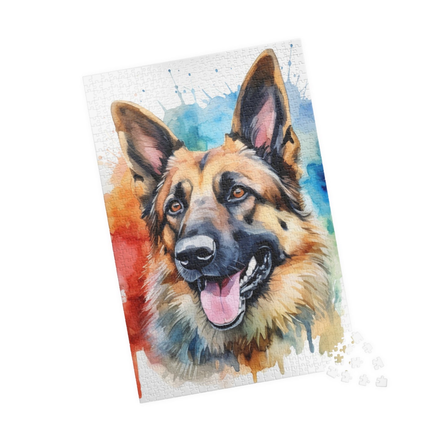 Watercolor German Shepherd Puzzle — 110/252/520/1014-Piece Jigsaw