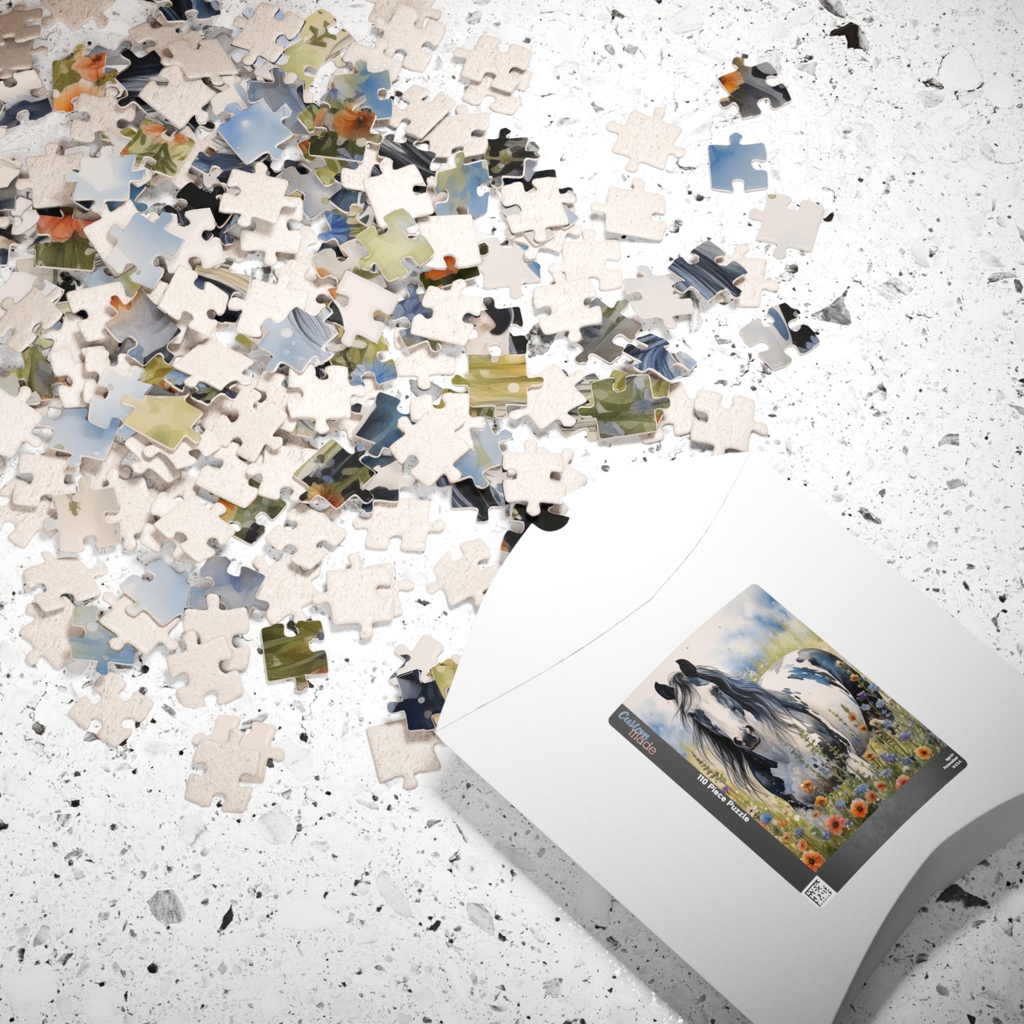 American Paint Horse Puzzle in Wildflowers Field (110, 252, 520, 1014-piece) Equine Quarter Equestrienne Pony Stallion Mare Racehorse Colt Filly Animals Steed Jig Saw