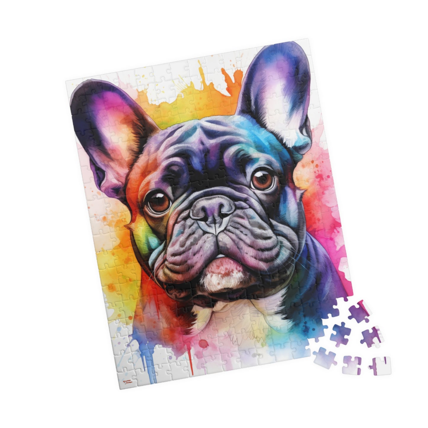 French Bulldog Color Blast Puzzle (110, 252, 520, 1014-piece) Watercolor Jigsaw Jig Saw Family Pet K9 Canine Friend Buddy Tabletop Game