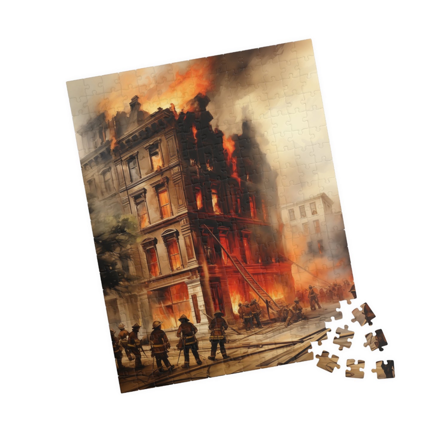 Downtown Fire Puzzle (110, 252, 520, 1014-piece) Firefighters Fireman Firemen Service Station Jig Saw Tabletop Games Adults Teens Hobbies
