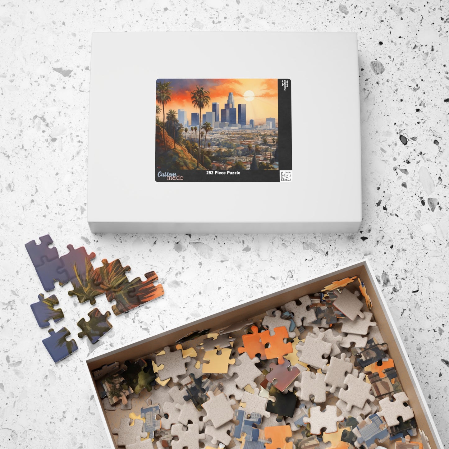 Los Angeles Watercolor Puzzle — Scenic City Map Jigsaw (110–1014 pcs)