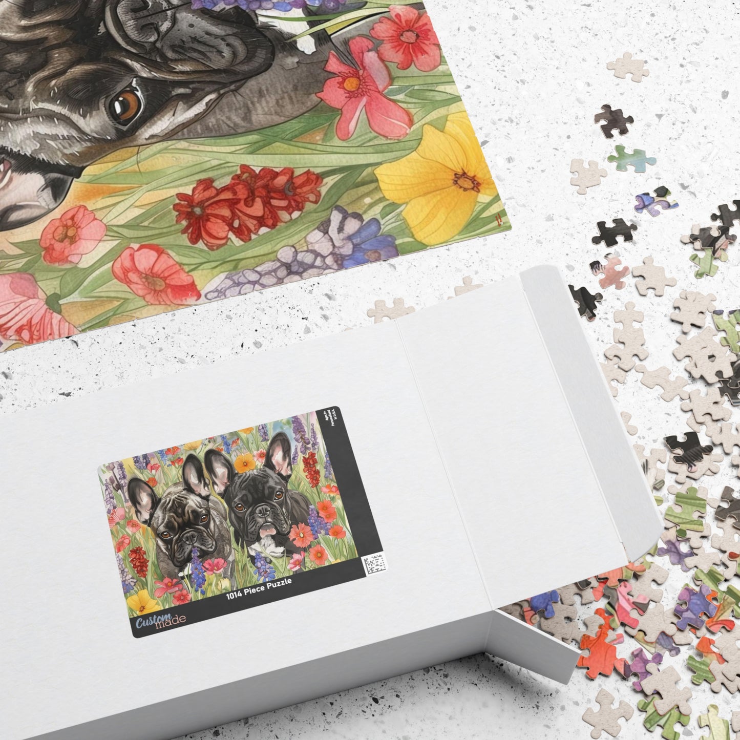 French Bulldog Watercolor Puzzle — Wildflower Field (110–1014 pcs)