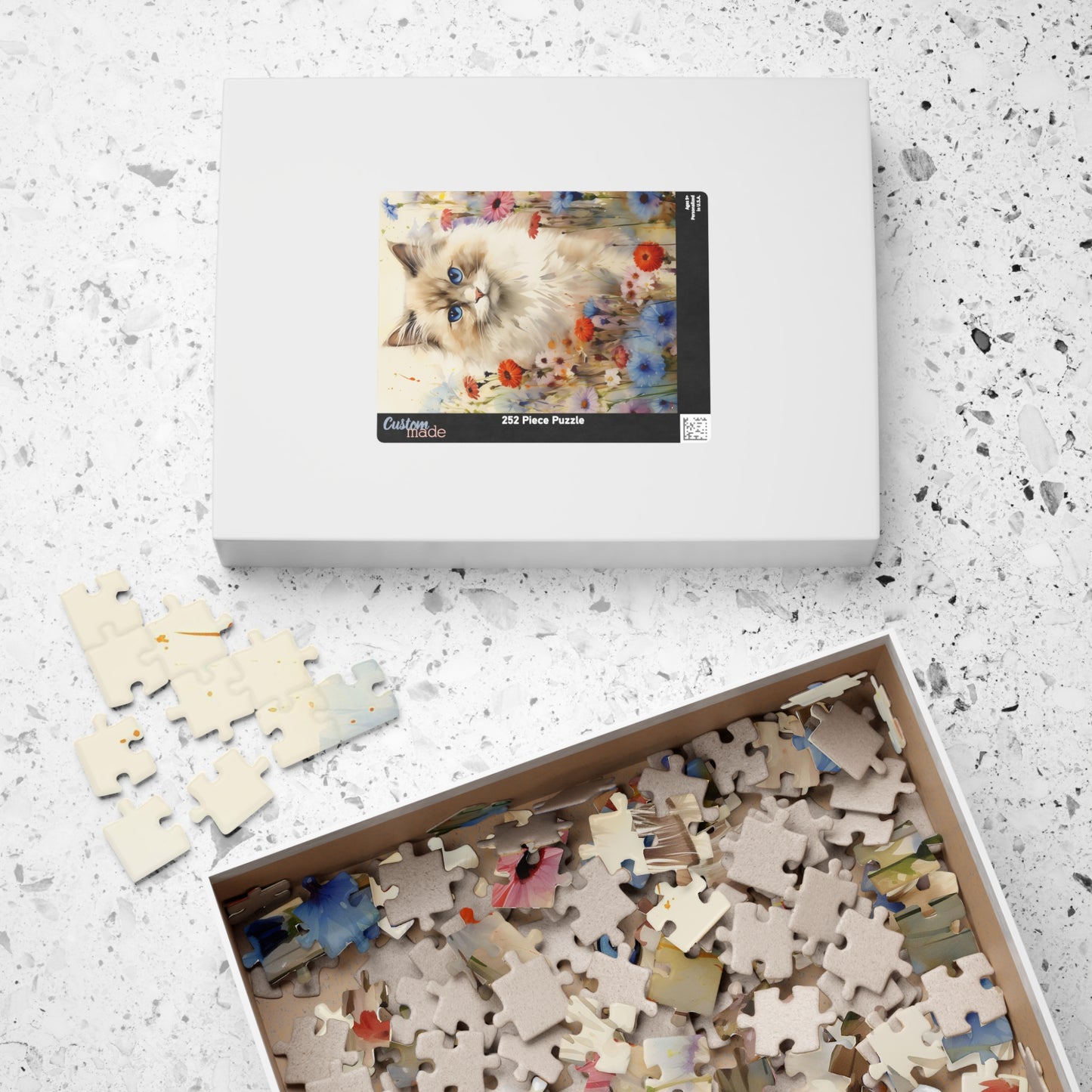 Ragdoll Cat in Wildflowers Watercolor Puzzle, 100% Chipboard, 110-1014 Pieces, Glossy Laminated Finish Feline Pussycat Kitten Family Pet Jig Saw Animals Girls Women Lady