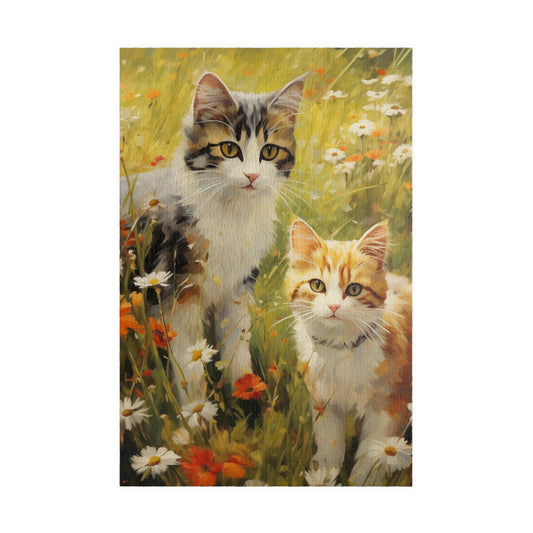 Cats in Wildflowers Jigsaw Puzzle — 110/252/520/1014-Piece Cat Flower Puzzle