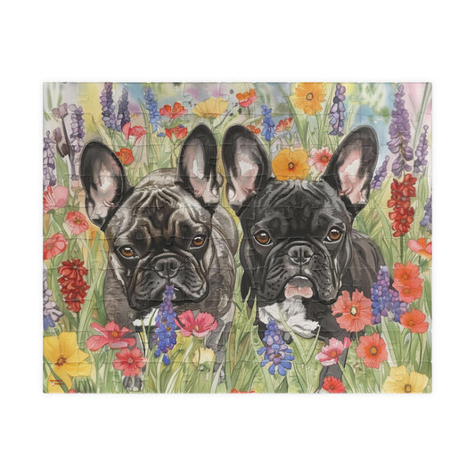 French Bulldog Watercolor Puzzle — Wildflower Field (110–1014 pcs)