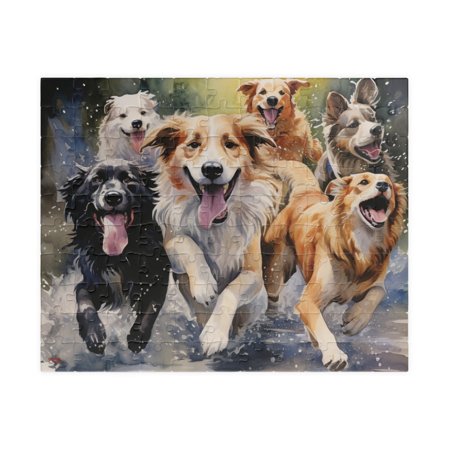 Dog Pack Running Through Water Jigsaw Puzzle — 110/252/520/1014-Piece