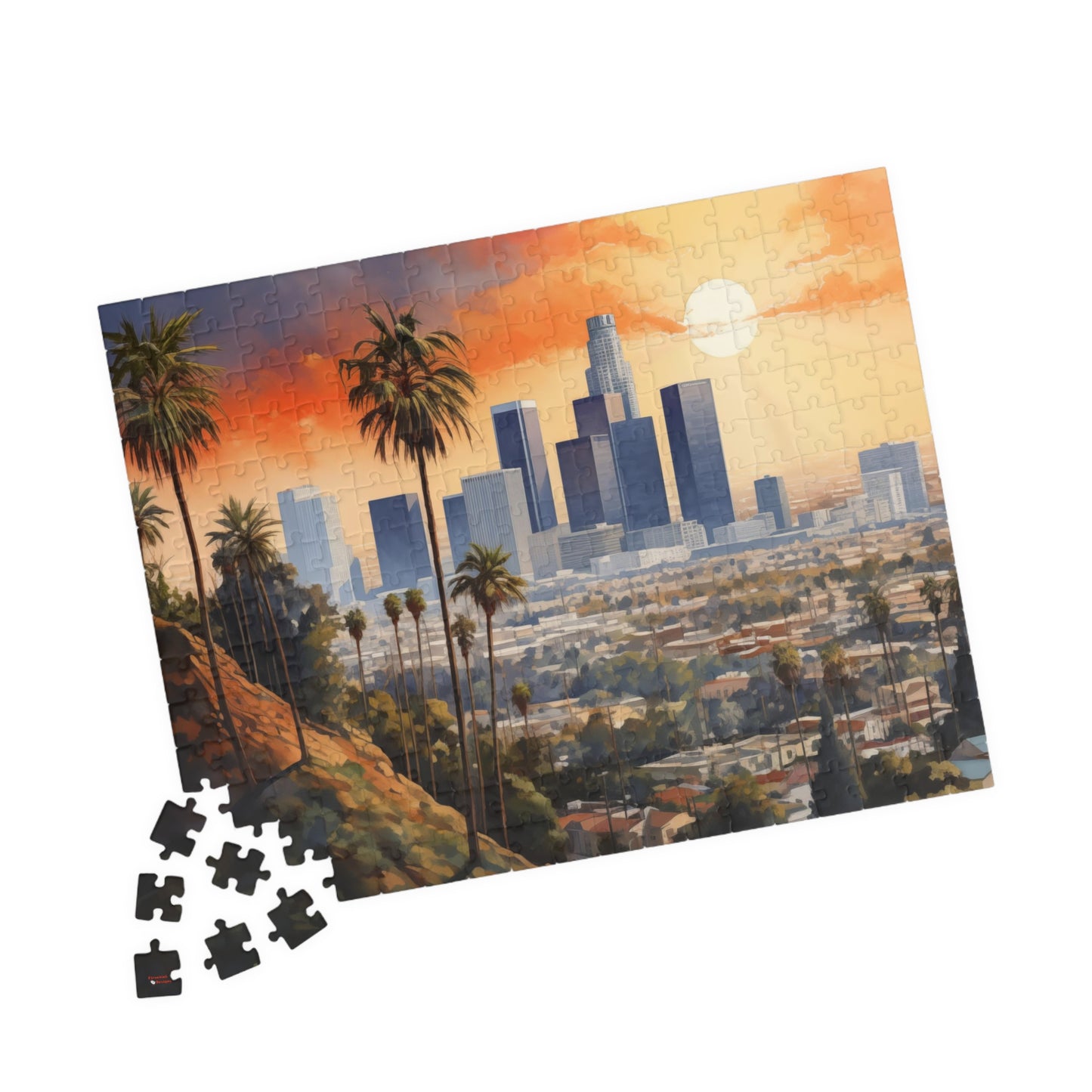 Los Angeles Watercolor Puzzle — Scenic City Map Jigsaw (110–1014 pcs)