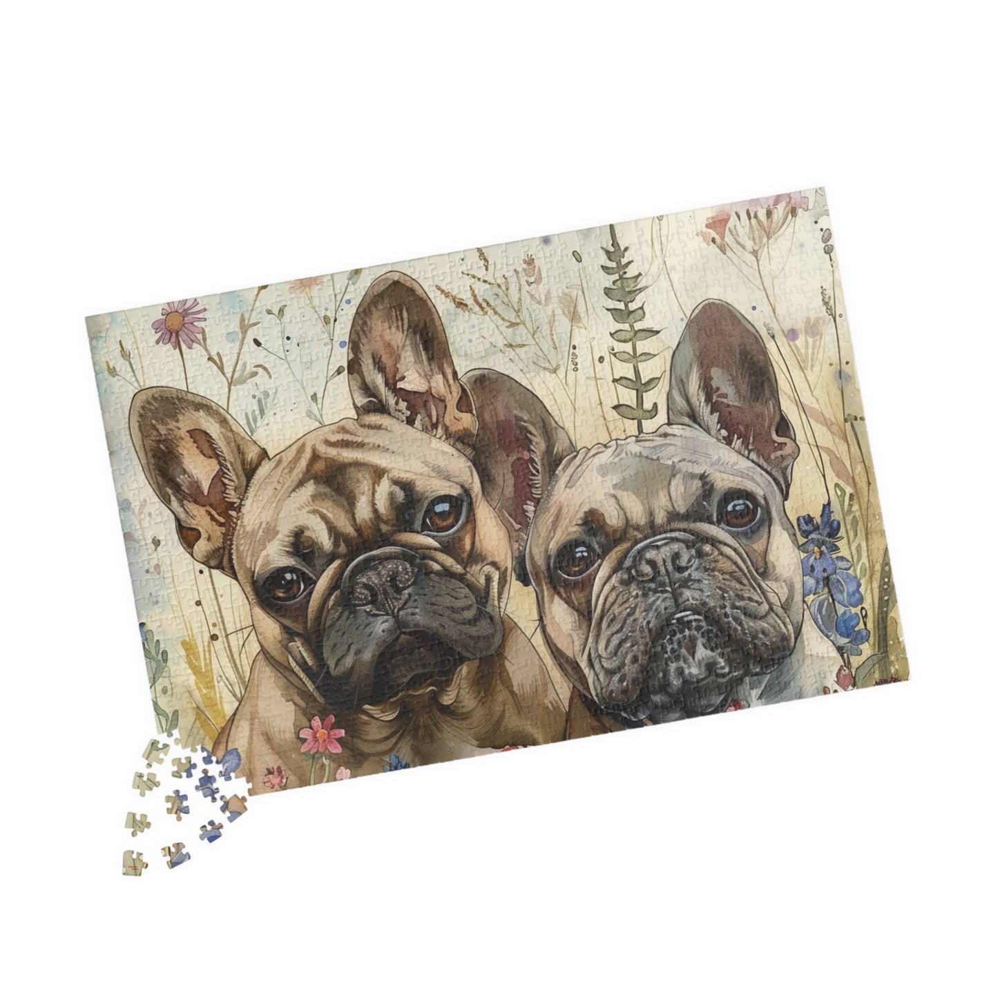 French Bulldog Pups in Wildflowers Puzzle — 110/252/520/1014-Piece
