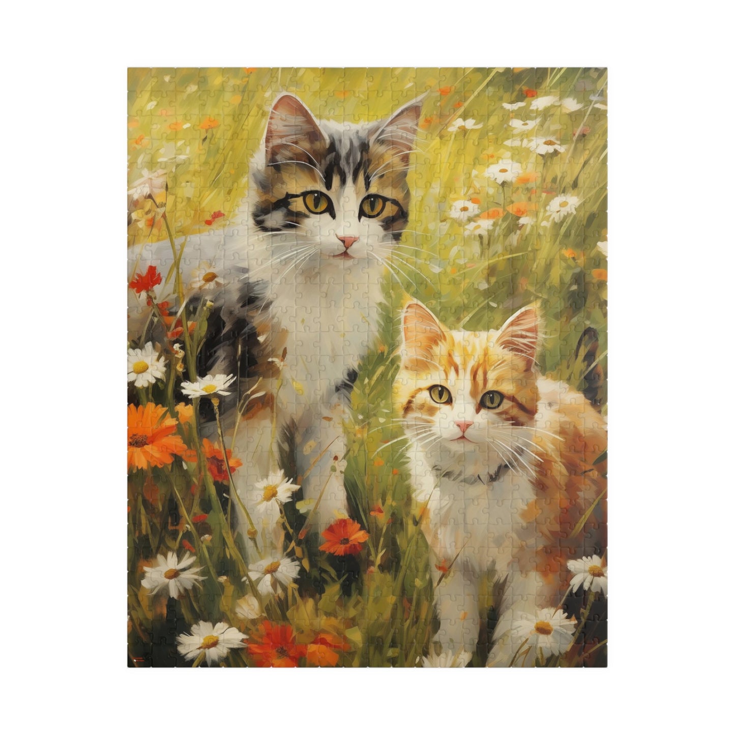 Cats in Wildflowers Jigsaw Puzzle — 110/252/520/1014-Piece Cat Flower Puzzle