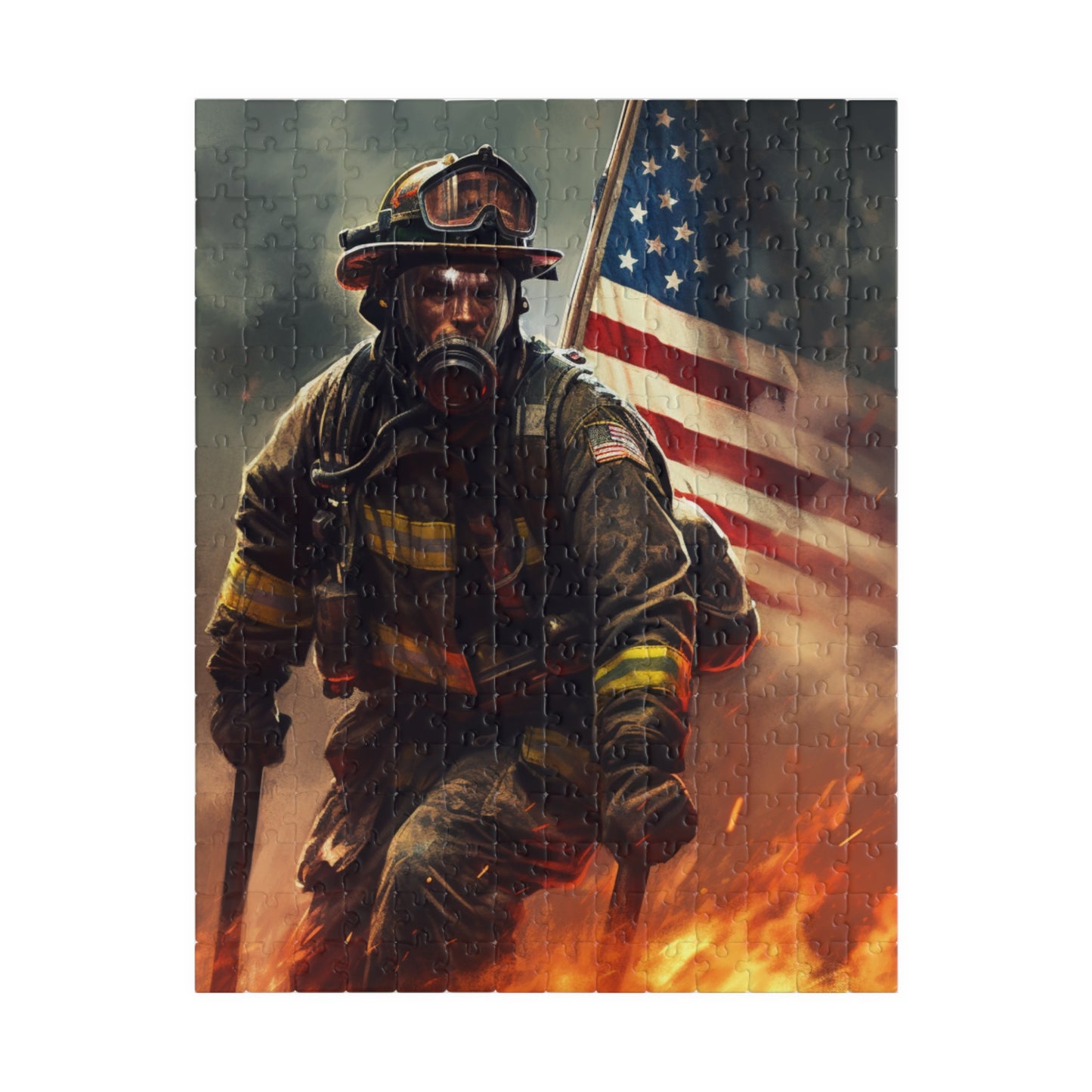 American Firefighter Puzzle (110, 252, 500, 1014-piece) by Firechick Designs | Jigsaw Fireman Usa Fire Dept Old Glory Flag America
