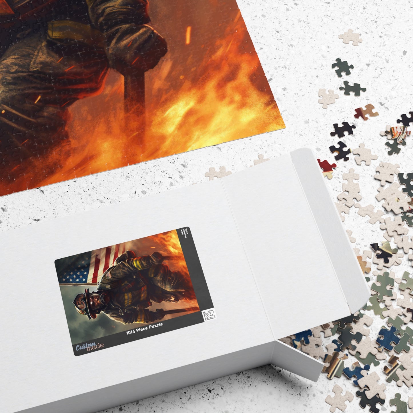 American Firefighter Puzzle (110, 252, 500, 1014-piece) by Firechick Designs | Jigsaw Fireman Usa Fire Dept Old Glory Flag America