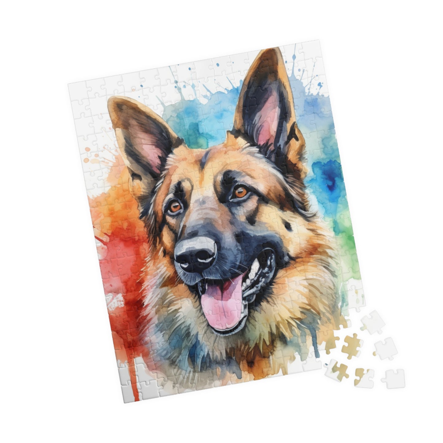 Watercolor German Shepherd Puzzle — 110/252/520/1014-Piece Jigsaw