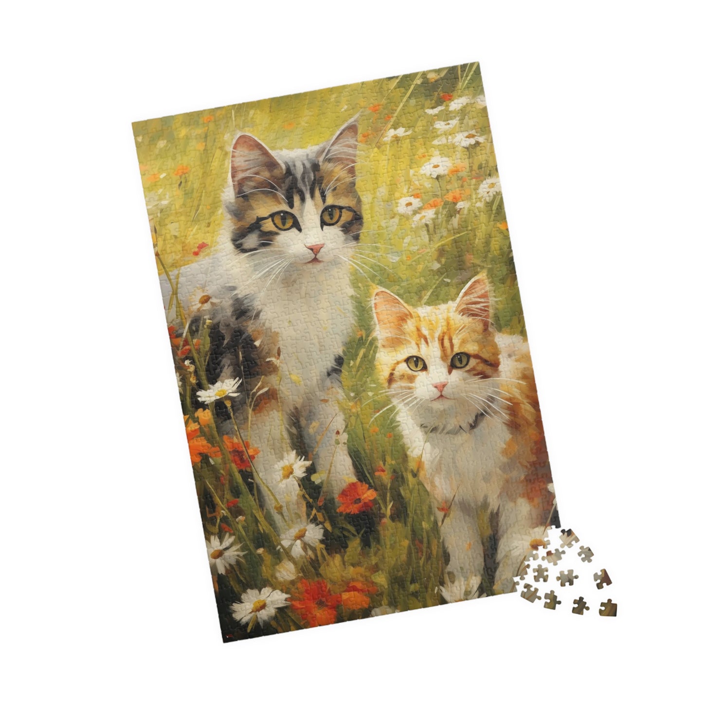 Cats in Wildflowers Jigsaw Puzzle — 110/252/520/1014-Piece Cat Flower Puzzle