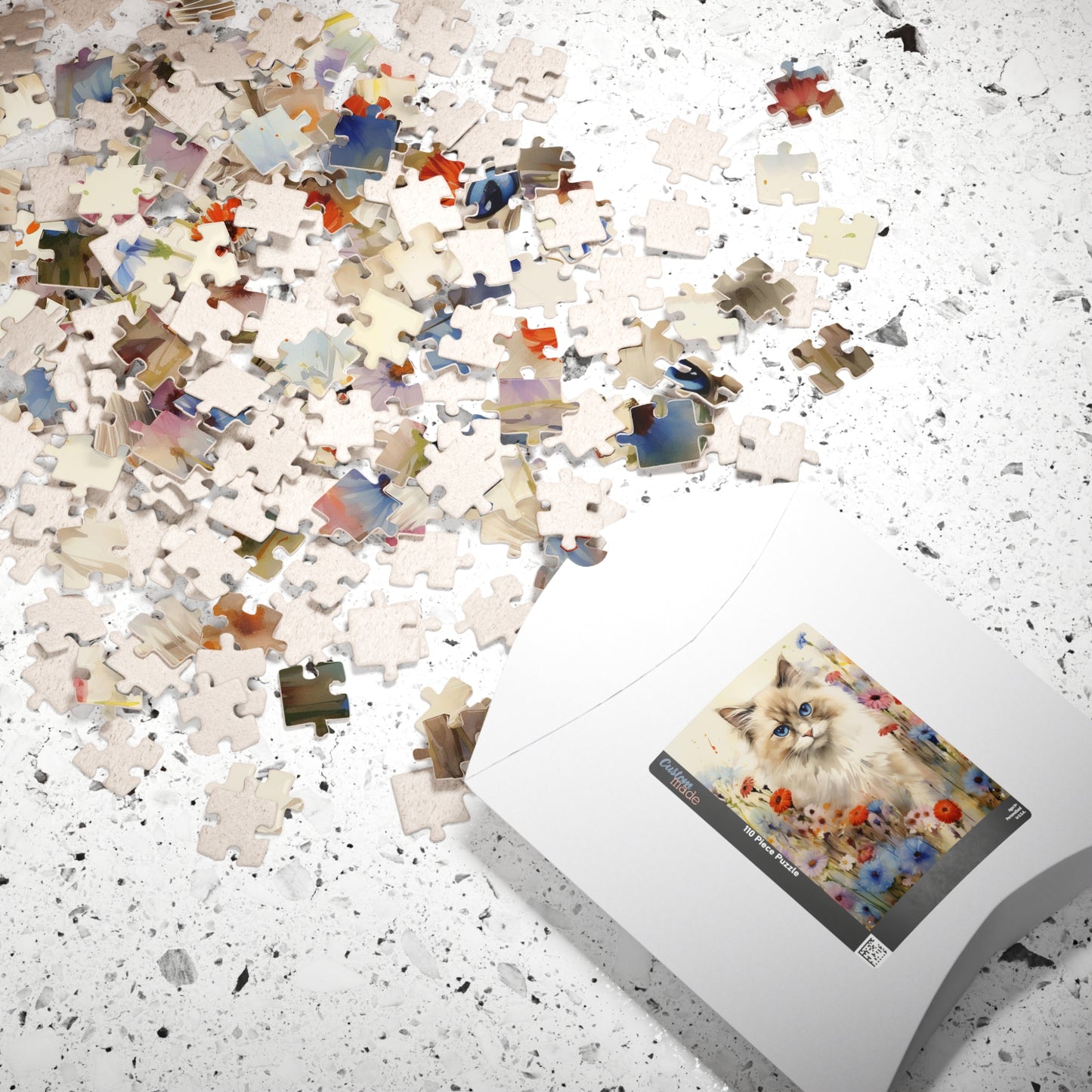 Ragdoll Cat in Wildflowers Watercolor Puzzle, 100% Chipboard, 110-1014 Pieces, Glossy Laminated Finish Feline Pussycat Kitten Family Pet Jig Saw Animals Girls Women Lady