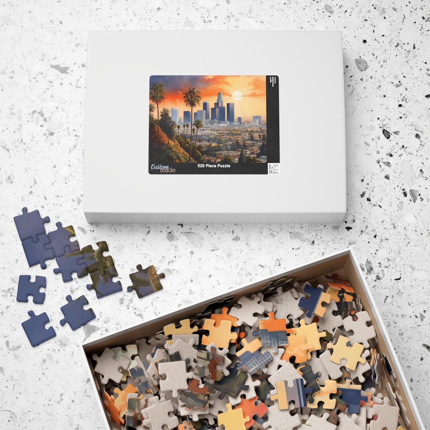 Los Angeles Watercolor Puzzle — Scenic City Map Jigsaw (110–1014 pcs)