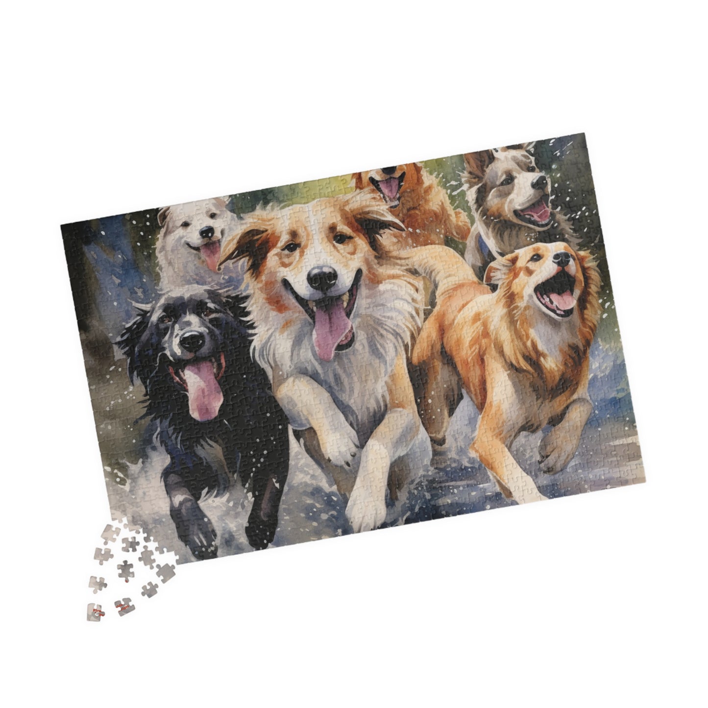 Dog Pack Running Through Water Jigsaw Puzzle — 110/252/520/1014-Piece