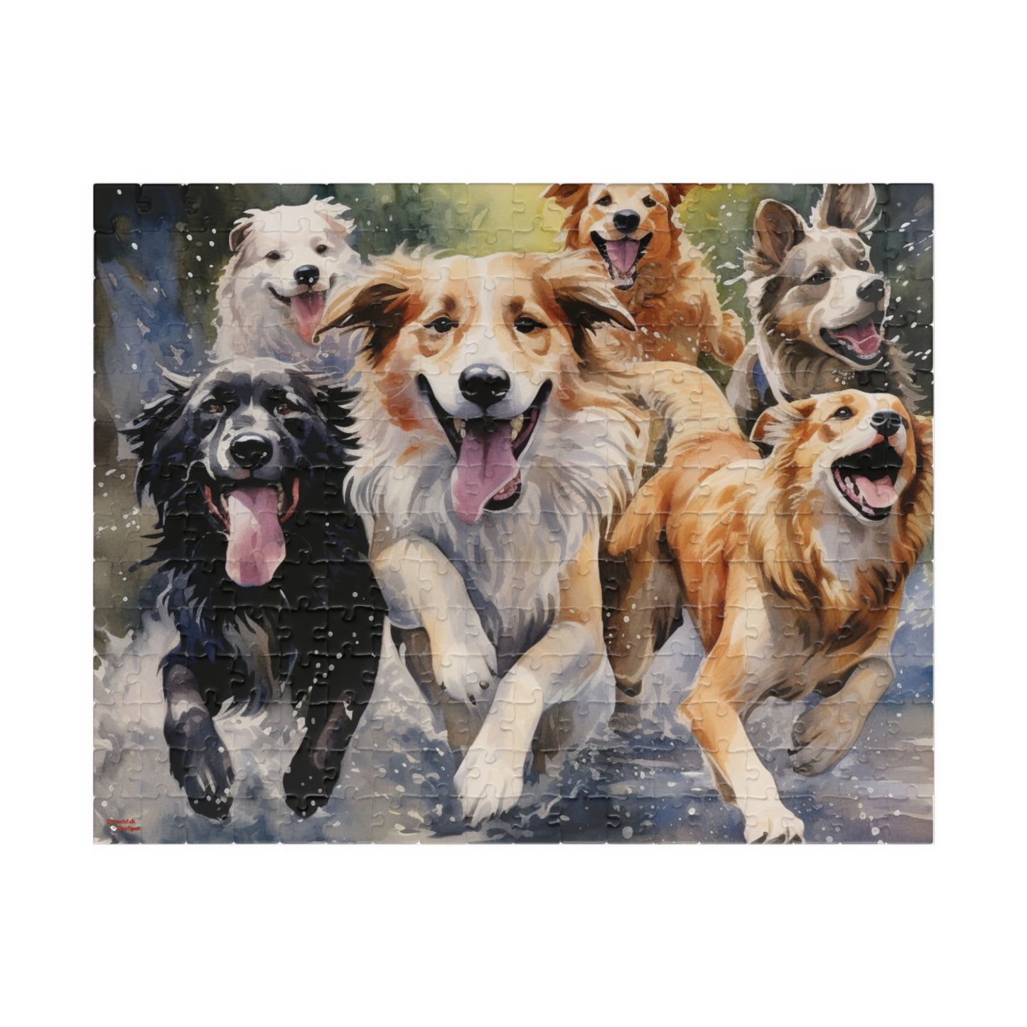 Dog Pack Running Through Water Jigsaw Puzzle — 110/252/520/1014-Piece