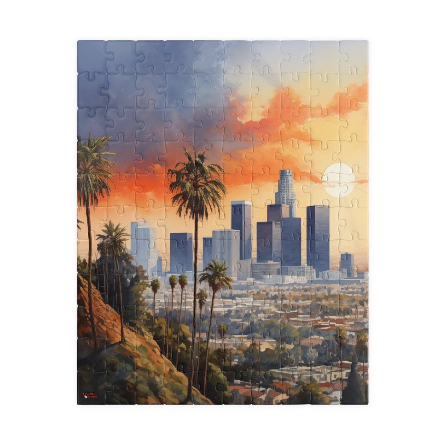 Los Angeles Watercolor Puzzle — Scenic City Map Jigsaw (110–1014 pcs)