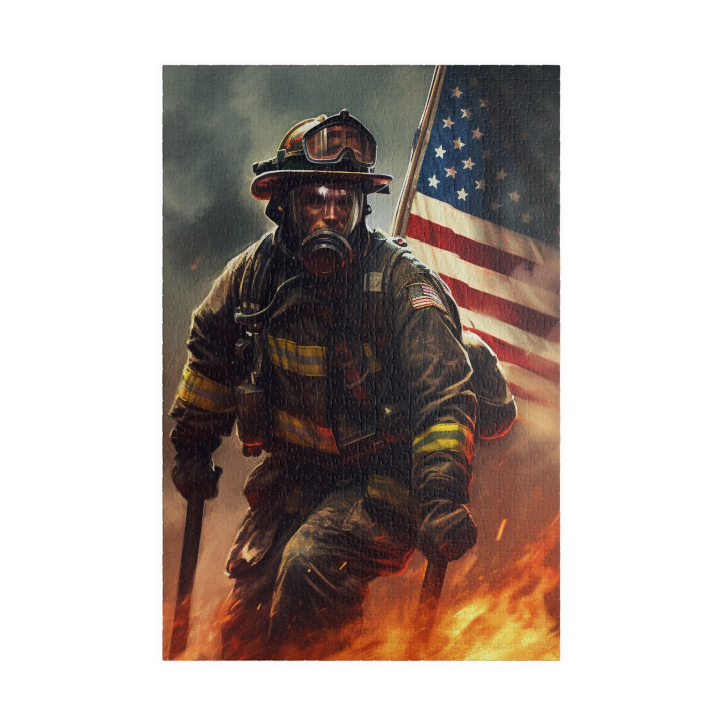 American Firefighter Puzzle (110, 252, 500, 1014-piece) by Firechick Designs | Jigsaw Fireman Usa Fire Dept Old Glory Flag America