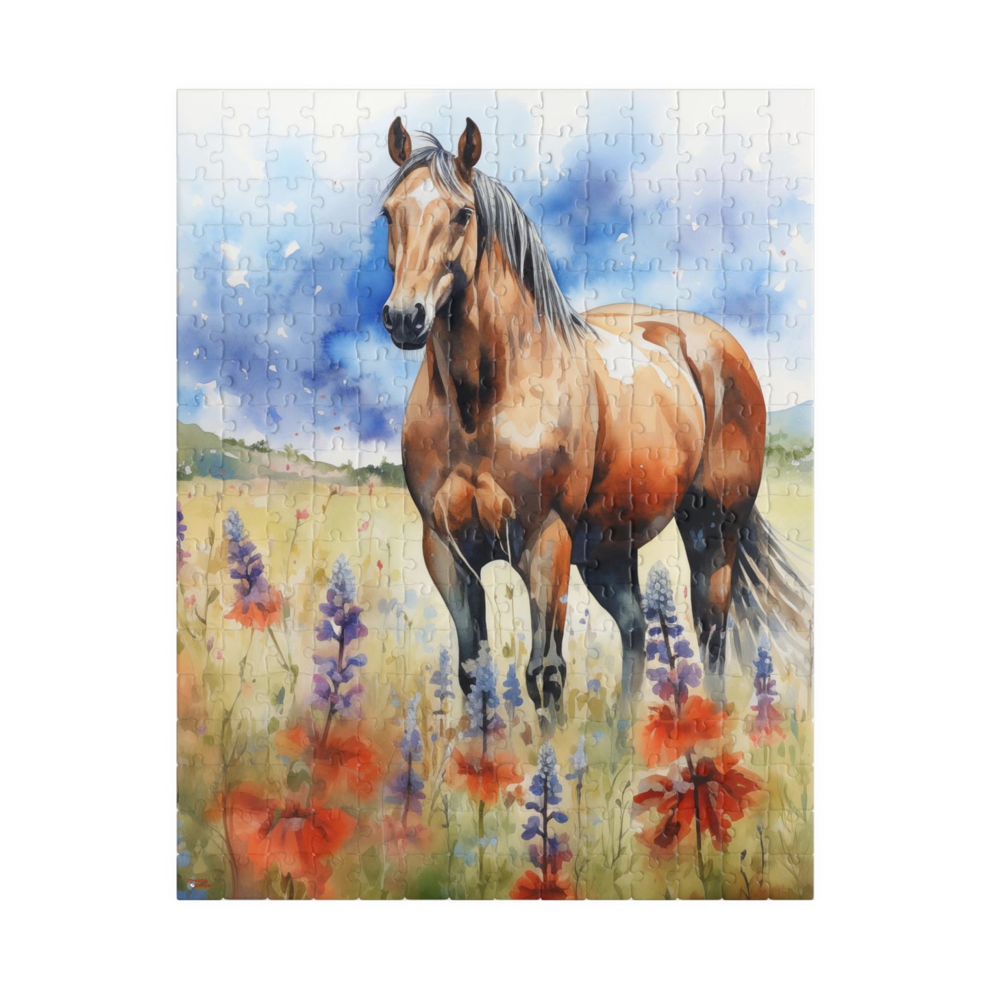 American Quarter Horse Puzzle in Wildflowers (110, 252, 520, 1014-piece) Equestrian Animal Equine Pony Stallion Mare Racehorse Tabletop Game Jig Saw