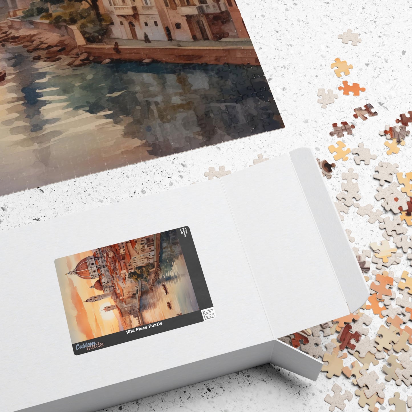Italian Coastal Sunset Puzzle — Watercolor Cityscape (110–1014 pcs)