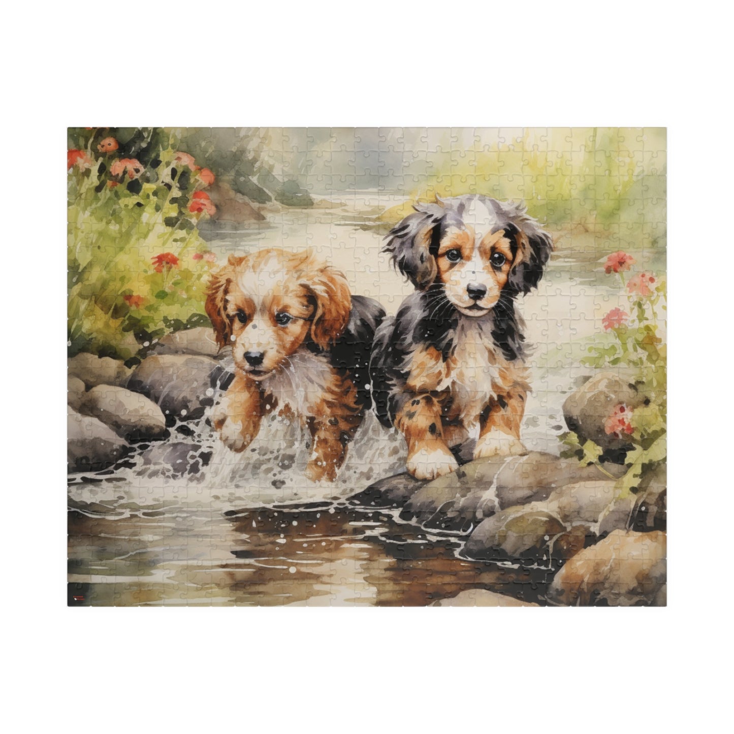 Puppies Running Through a Stream Puzzle — 110/252/520/1014-Piece Jigsaw