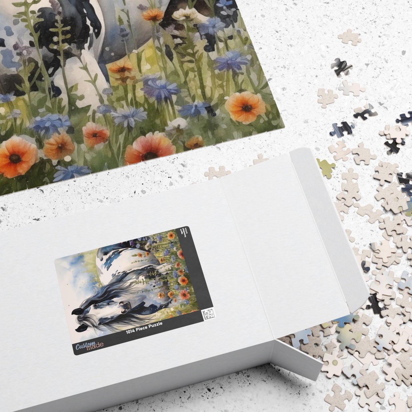 American Paint Horse Puzzle in Wildflowers Field (110, 252, 520, 1014-piece) Equine Quarter Equestrienne Pony Stallion Mare Racehorse Colt Filly Animals Steed Jig Saw