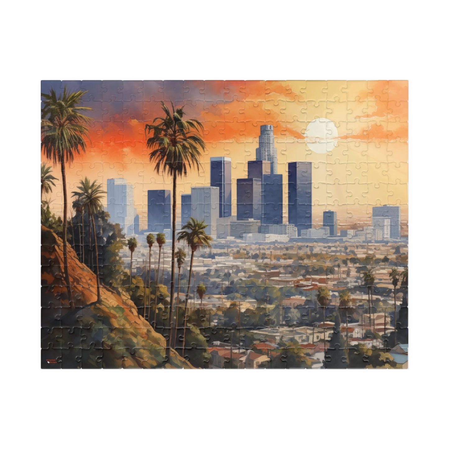 Los Angeles Watercolor Puzzle — Scenic City Map Jigsaw (110–1014 pcs)