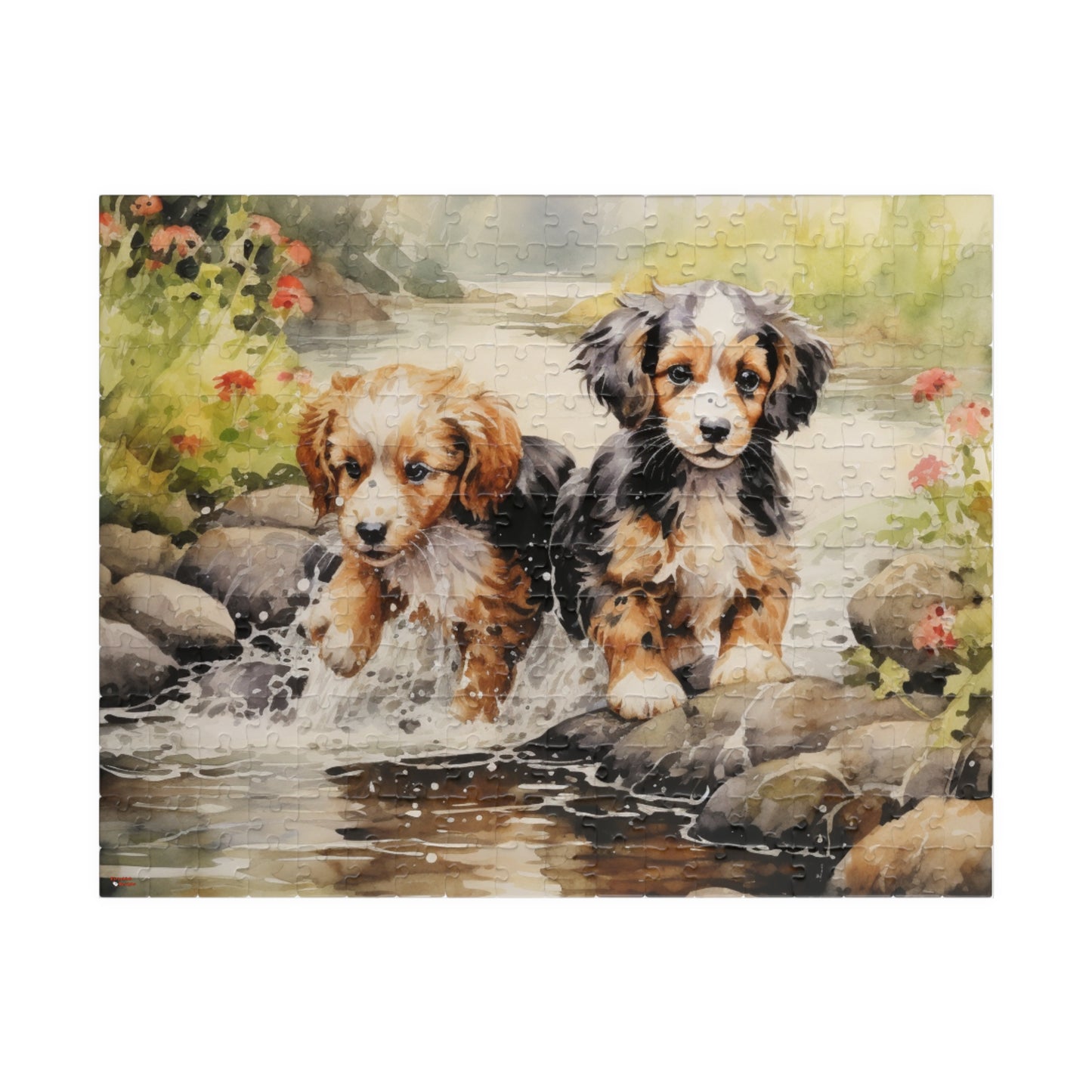 Puppies Running Through a Stream Puzzle — 110/252/520/1014-Piece Jigsaw