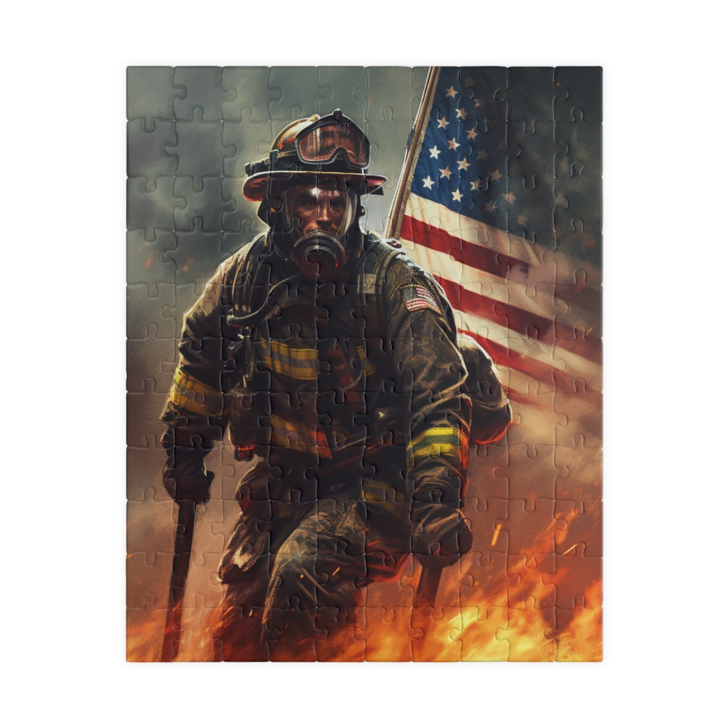 American Firefighter Puzzle (110, 252, 500, 1014-piece) by Firechick Designs | Jigsaw Fireman Usa Fire Dept Old Glory Flag America