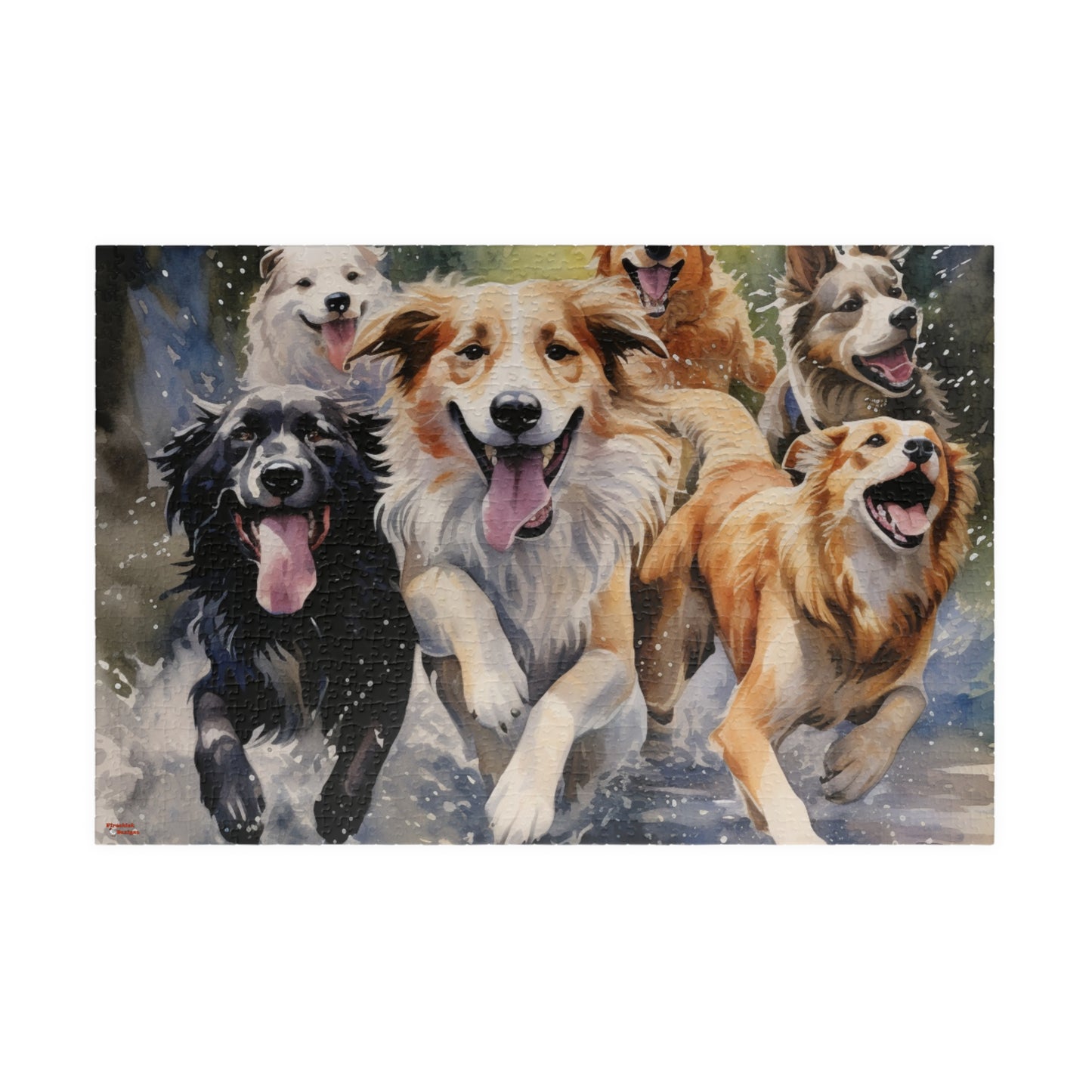 Dog Pack Running Through Water Jigsaw Puzzle — 110/252/520/1014-Piece