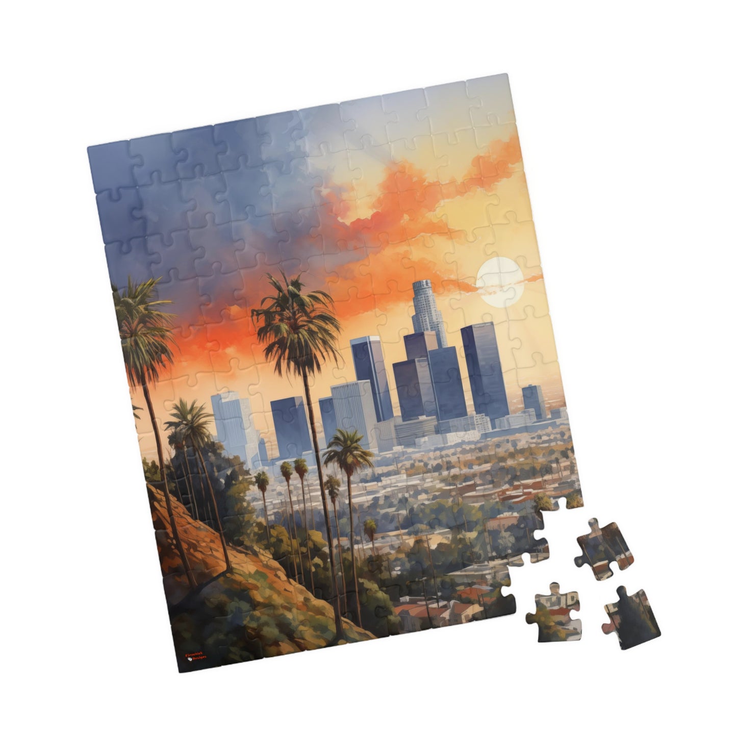 Los Angeles Watercolor Puzzle — Scenic City Map Jigsaw (110–1014 pcs)