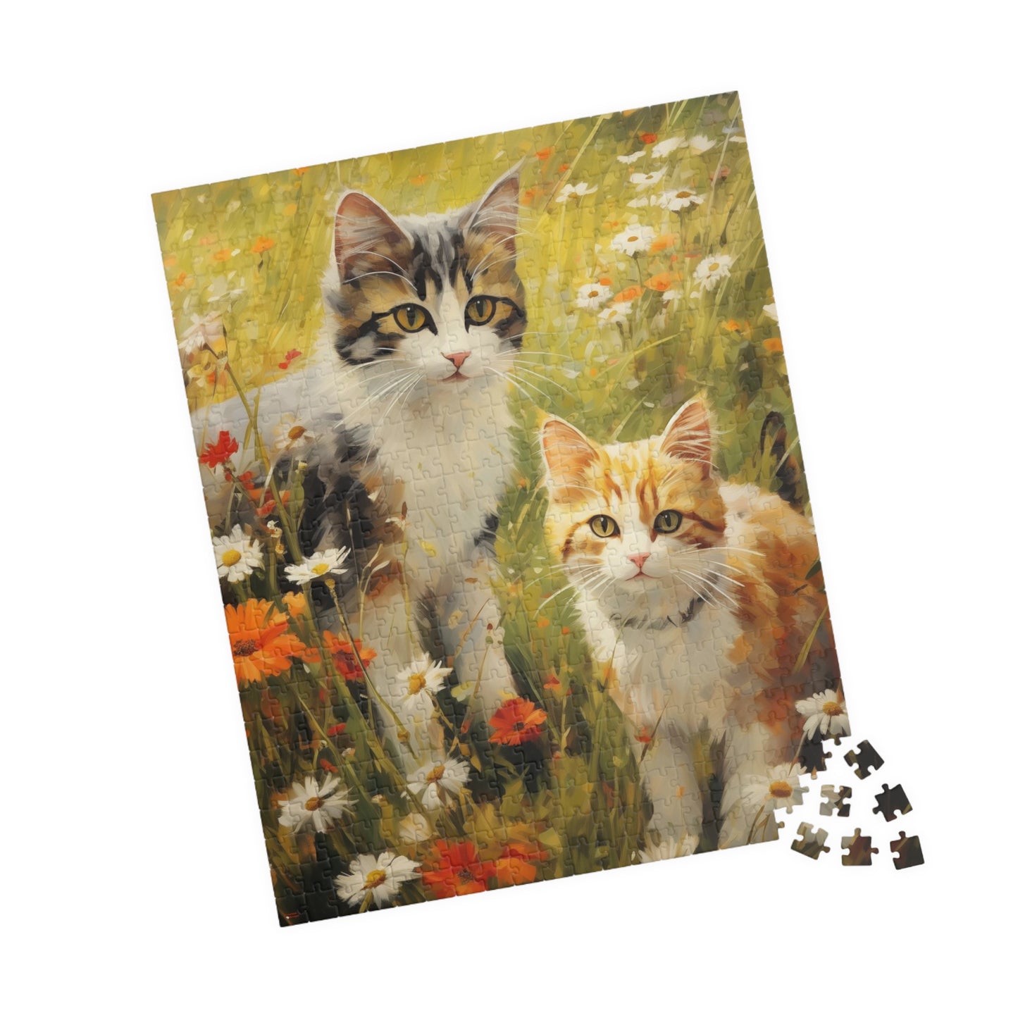 Cats in Wildflowers Jigsaw Puzzle — 110/252/520/1014-Piece Cat Flower Puzzle