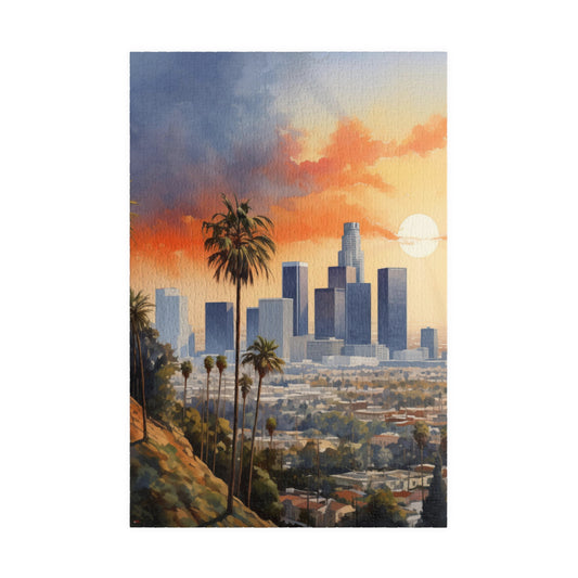 Los Angeles Watercolor Puzzle — Scenic City Map Jigsaw (110–1014 pcs)