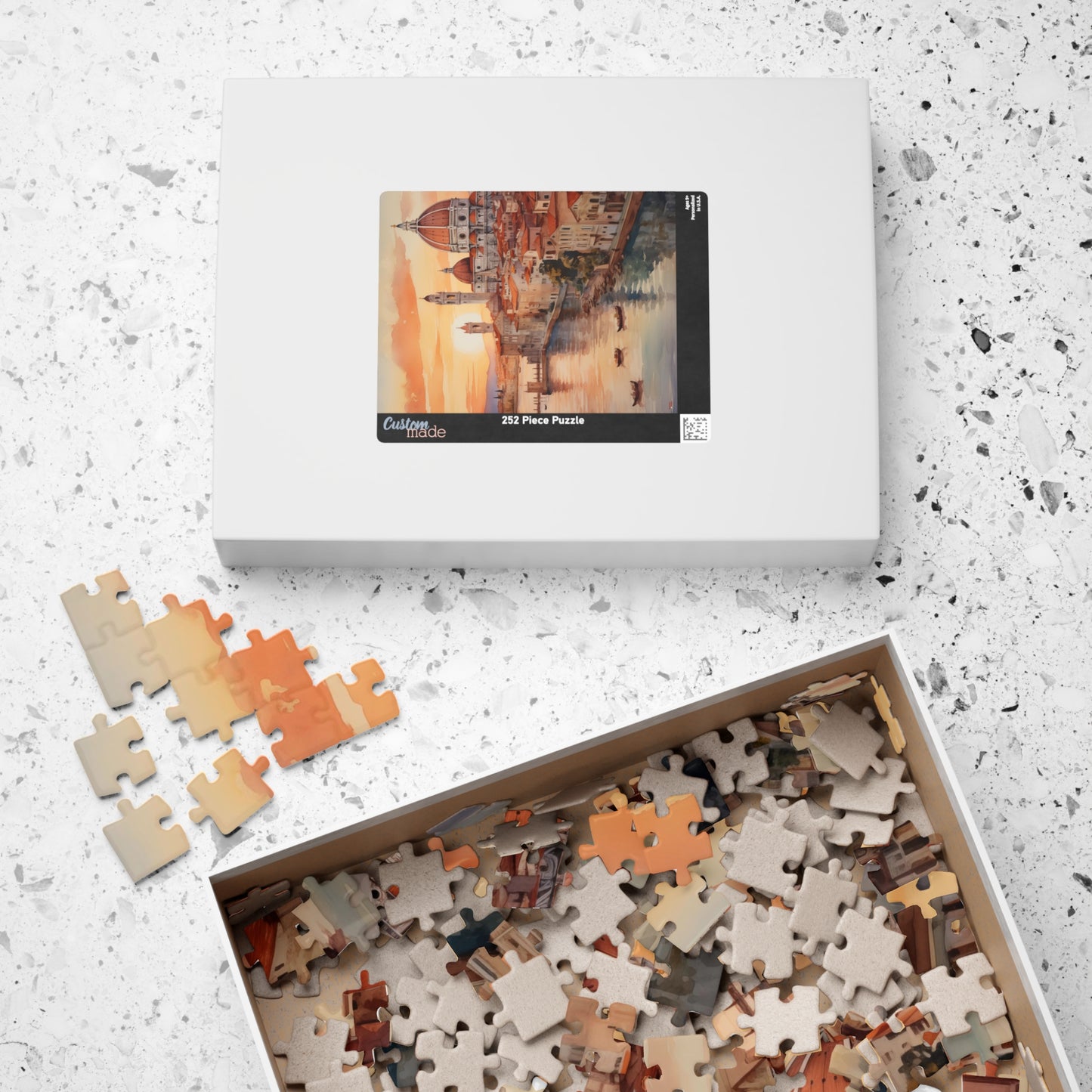 Italian Coastal Sunset Puzzle — Watercolor Cityscape (110–1014 pcs)