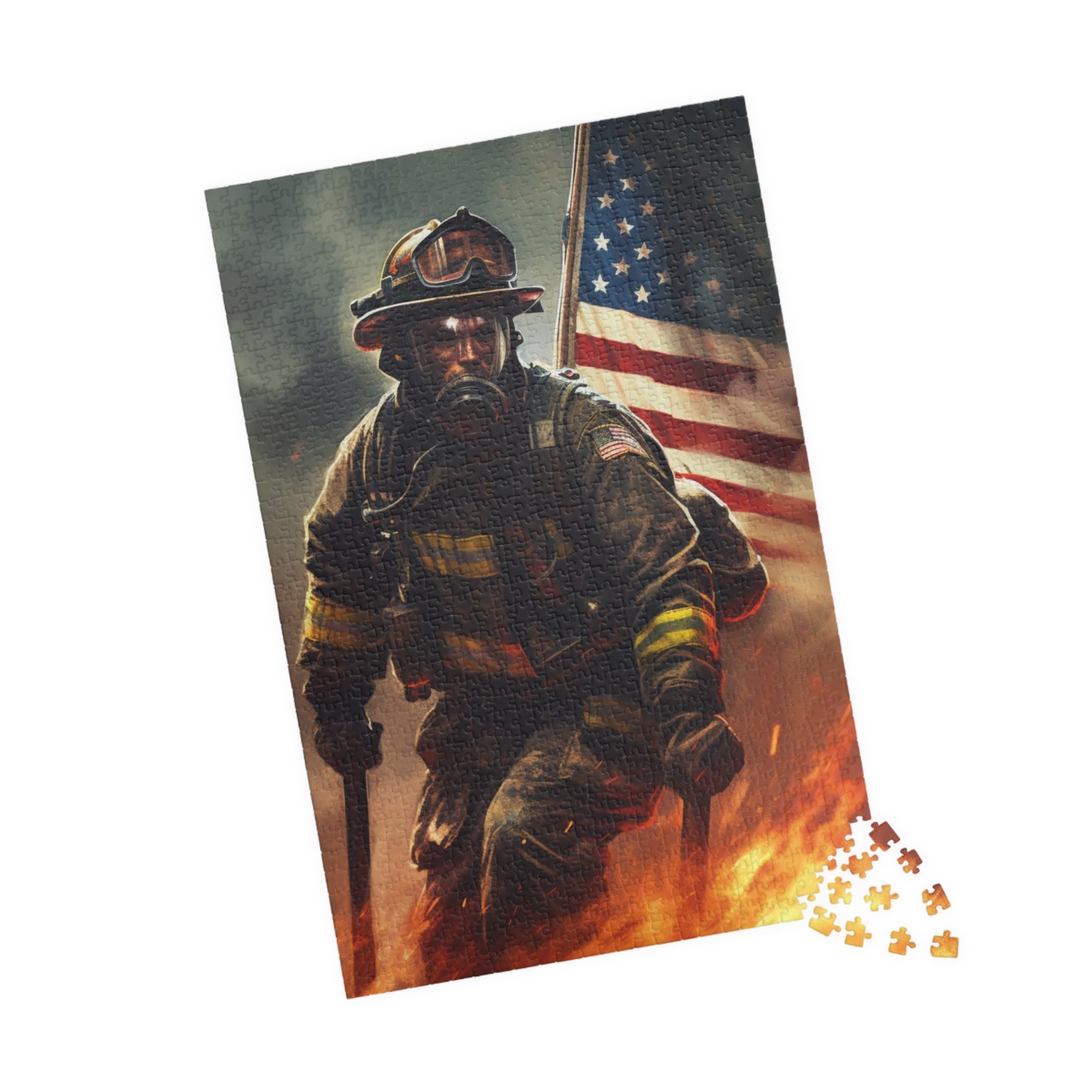 American Firefighter Puzzle (110, 252, 500, 1014-piece) by Firechick Designs | Jigsaw Fireman Usa Fire Dept Old Glory Flag America