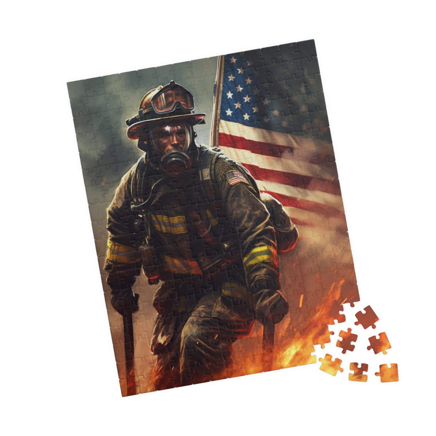 American Firefighter Puzzle (110, 252, 500, 1014-piece) by Firechick Designs | Jigsaw Fireman Usa Fire Dept Old Glory Flag America