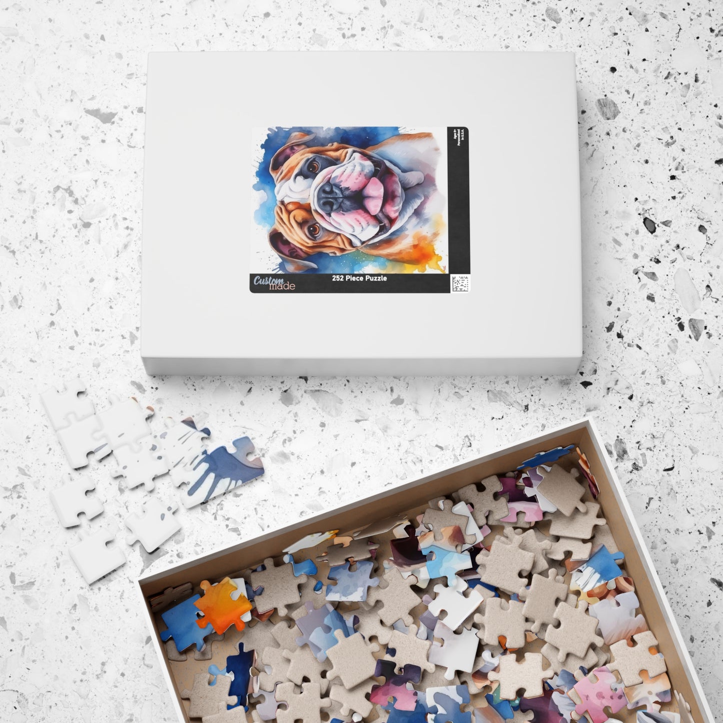 Bulldog Jigsaw Puzzle, Watercolor Portrait (110, 252, 520, 1014-piece)English British Dog Family Pet K9 Canine Mastiff Puppy Puppies Tabletop Games Jig Saw