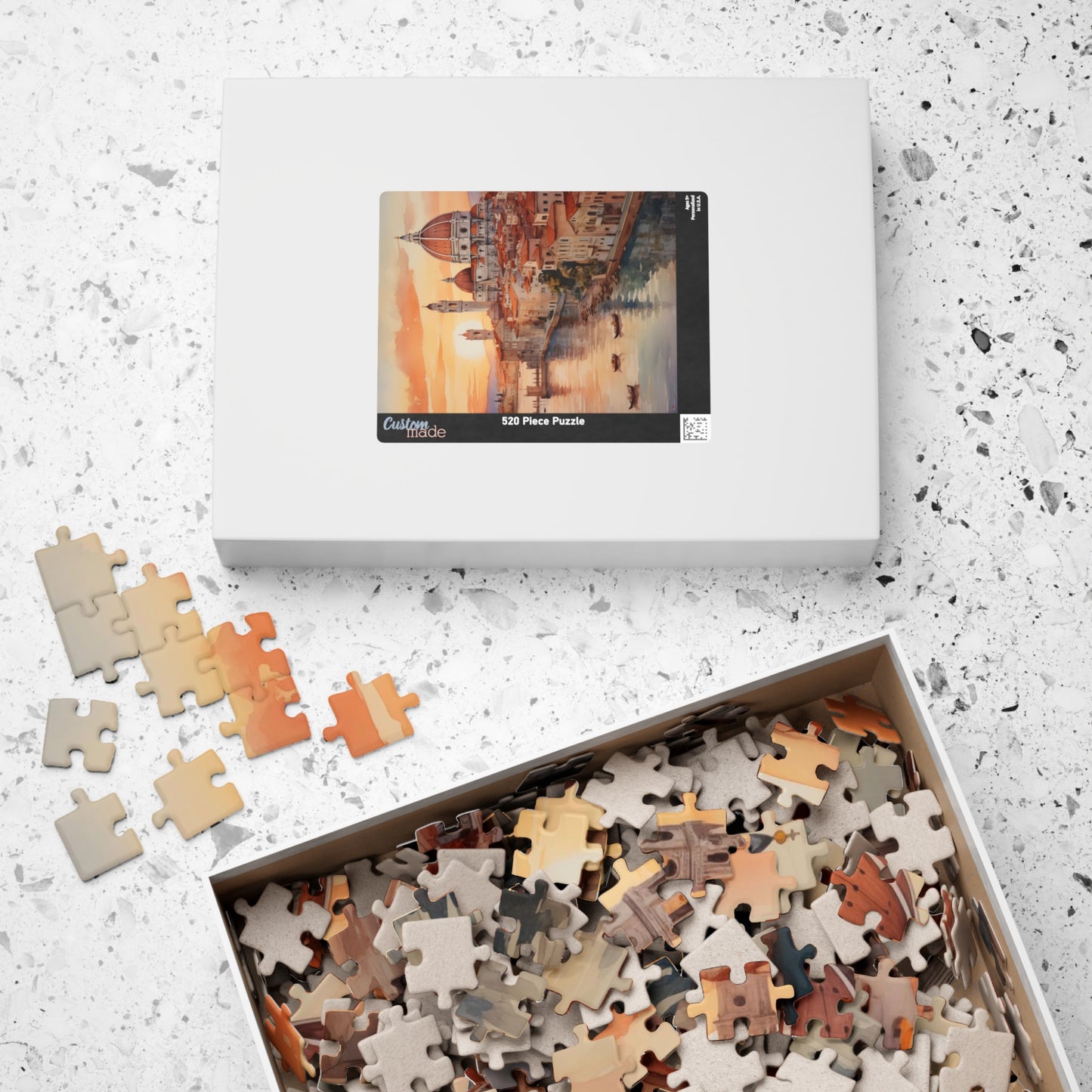 Italian Coastal Sunset Puzzle — Watercolor Cityscape (110–1014 pcs)