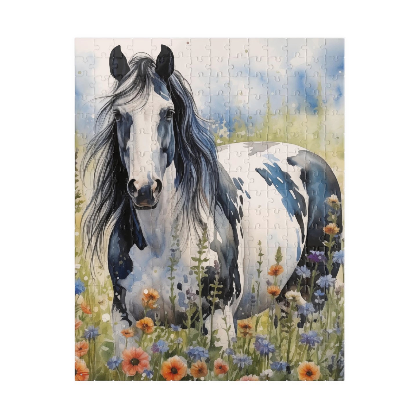 American Paint Horse Puzzle in Wildflowers Field (110, 252, 520, 1014-piece) Equine Quarter Equestrienne Pony Stallion Mare Racehorse Colt Filly Animals Steed Jig Saw